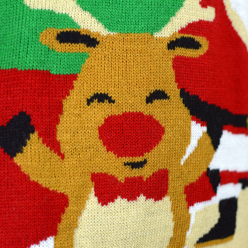 Pull de Noël pour Homme avec Père Noël et Renne Saluant Rouge 
