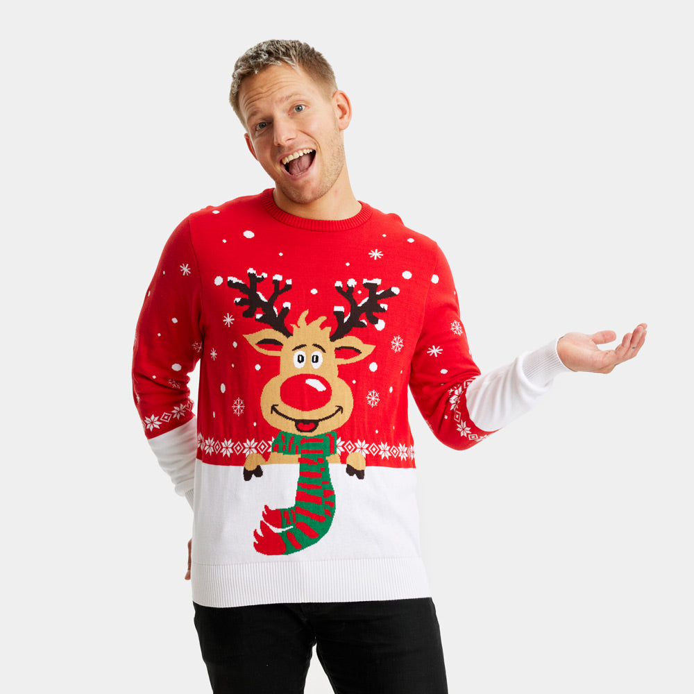 Pull de Noël pour Homme Renne avec Écharpe Coton Bio