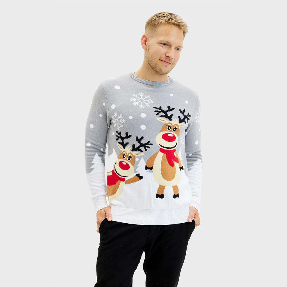 Pull de Noël pour Homme avec Rennes Mignonnes Gris 
