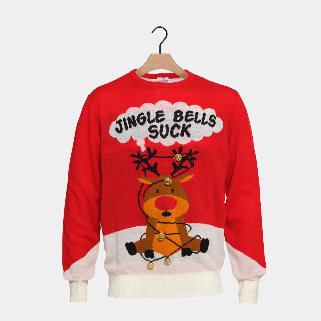 Pull de Noël pour Homme Rouge Jingle Bells Suck Grelots 3D