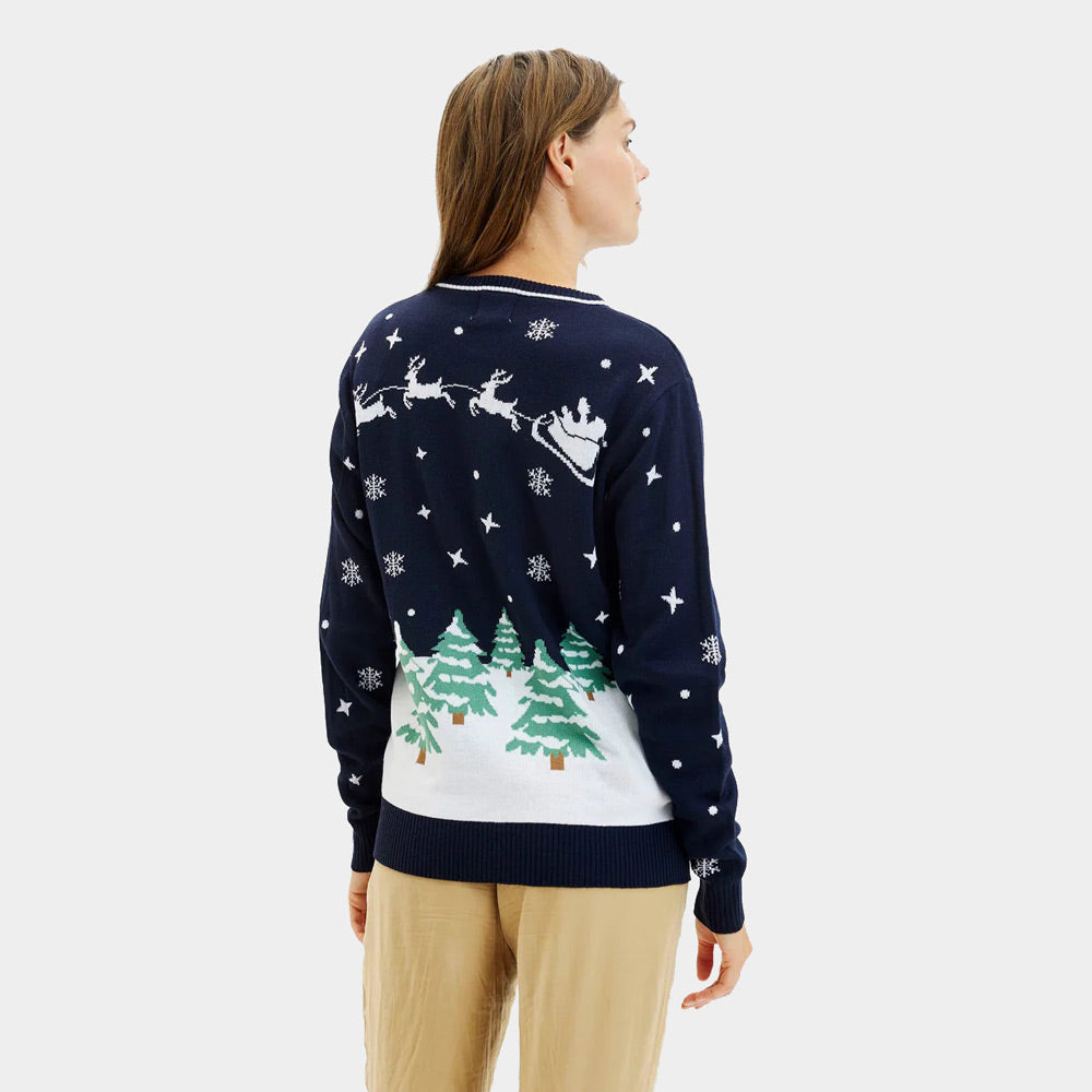 Pull de Noël Lumineux LED Bleu Merry Christmas pour Femme 