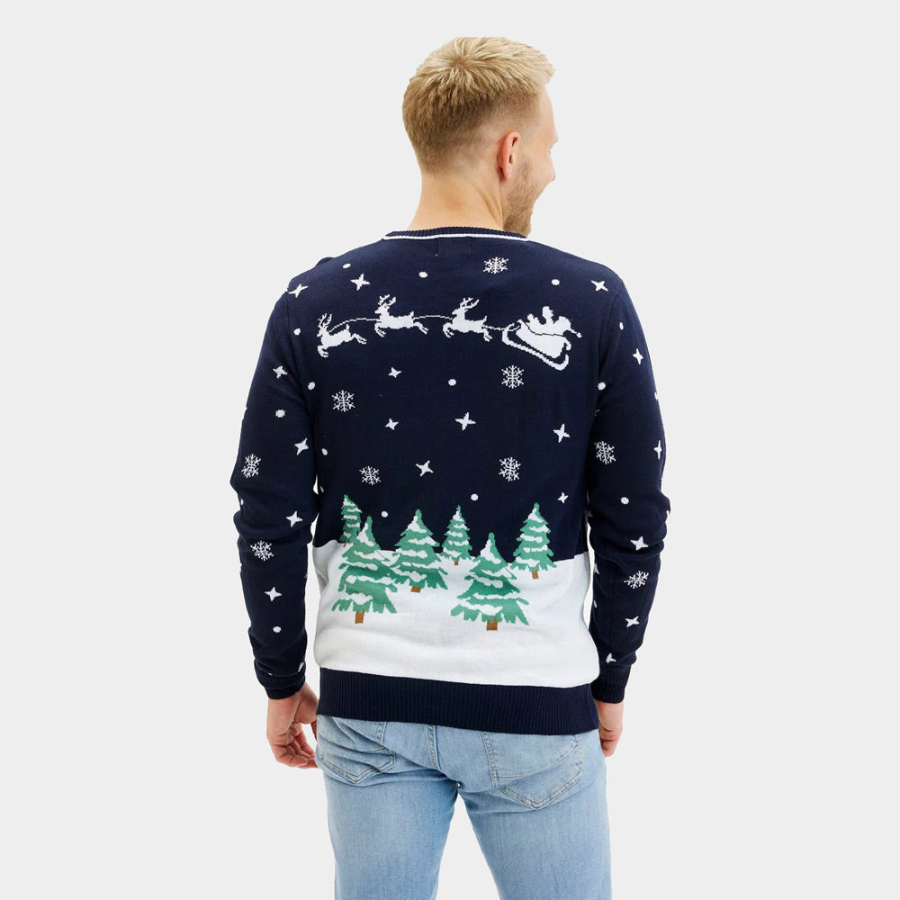 Homme Pull de Noël Lumineux LED Bleu Merry Christmas