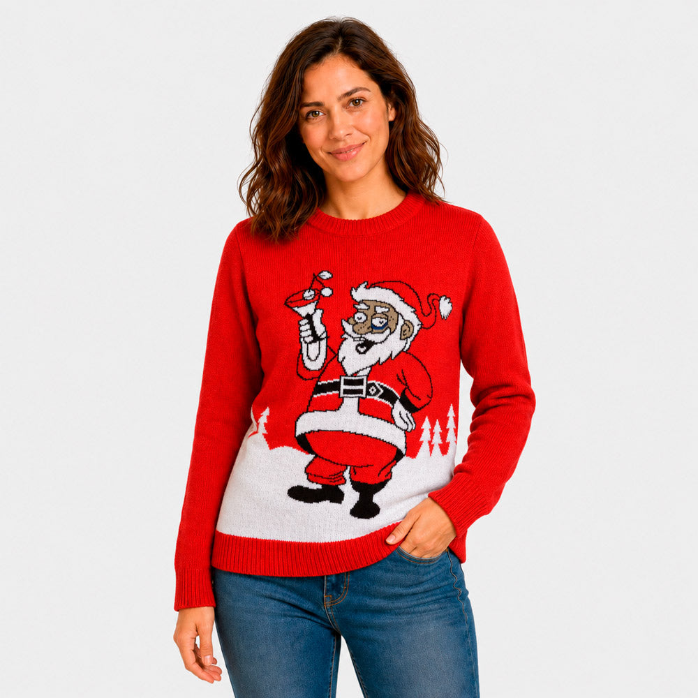 Pull de Noël Père Noël avec un Martini Femme
