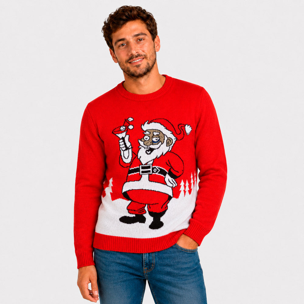 Pull de Noël Père Noël avec un Martini homme