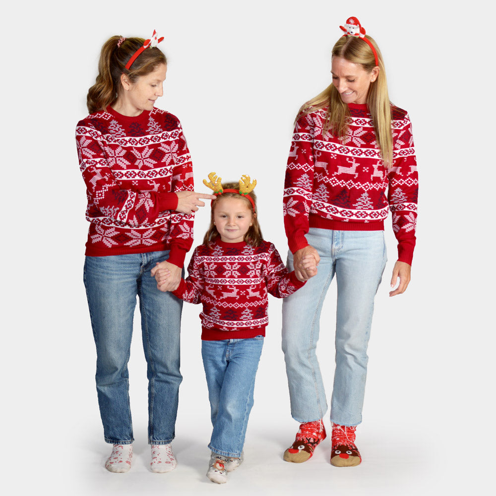 Pull de Noël Famille Rouge Classique Étoiles Polaires
