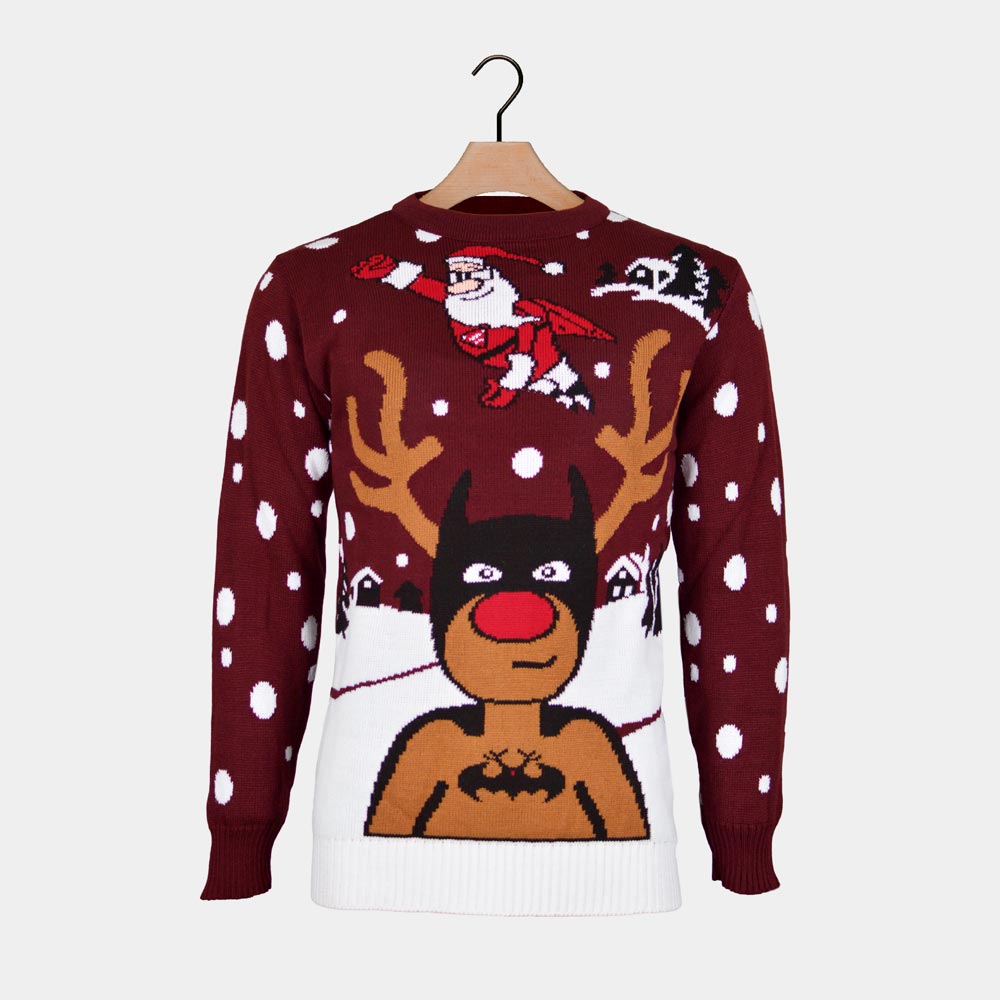 Pull de Noël Homme Renne Batman Père Noël Superman