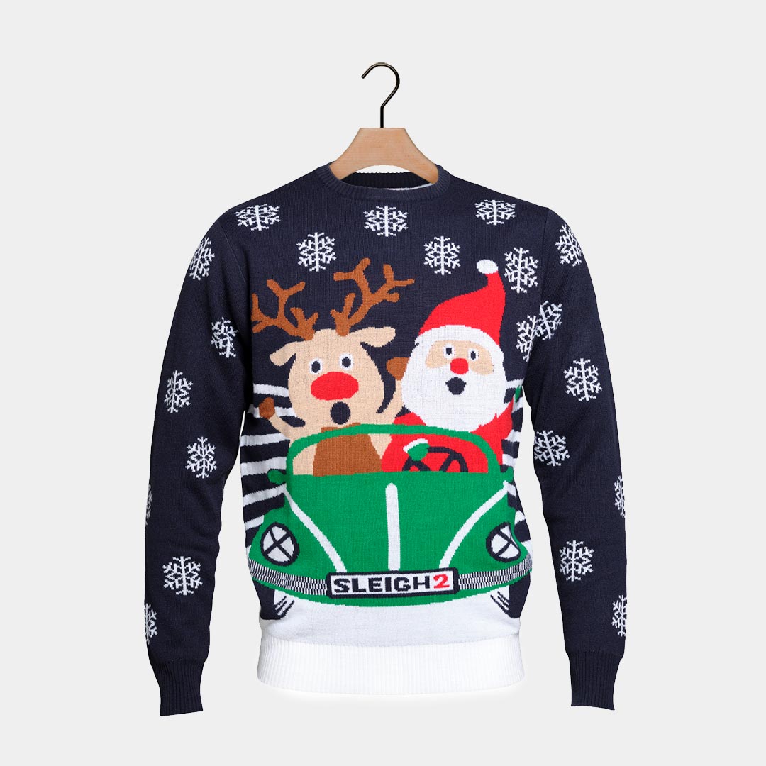 Pull de Noël Homme Renne Père Noël Conduisent