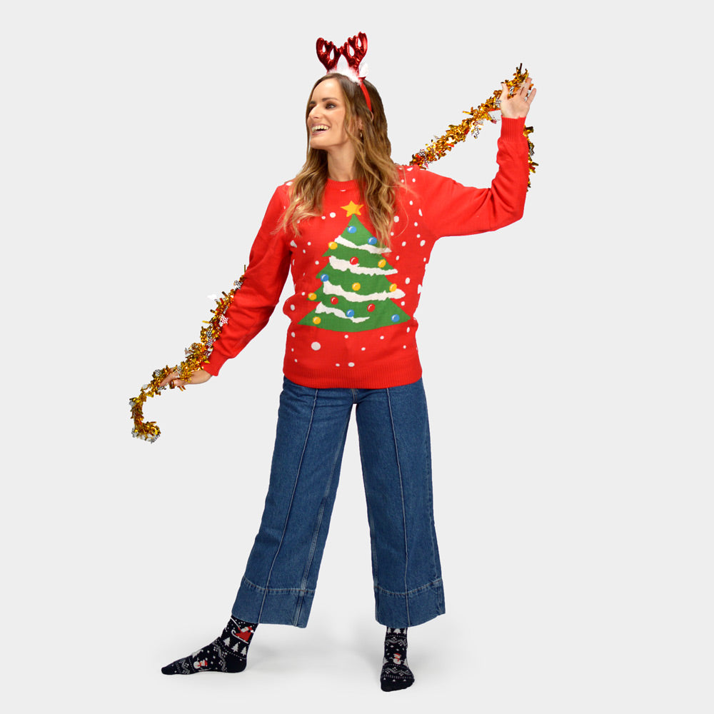 Pull de Noël Rouge Sapin de Noël pour Femme 
