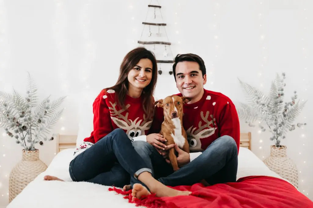 pulls de noel couple rouge chien