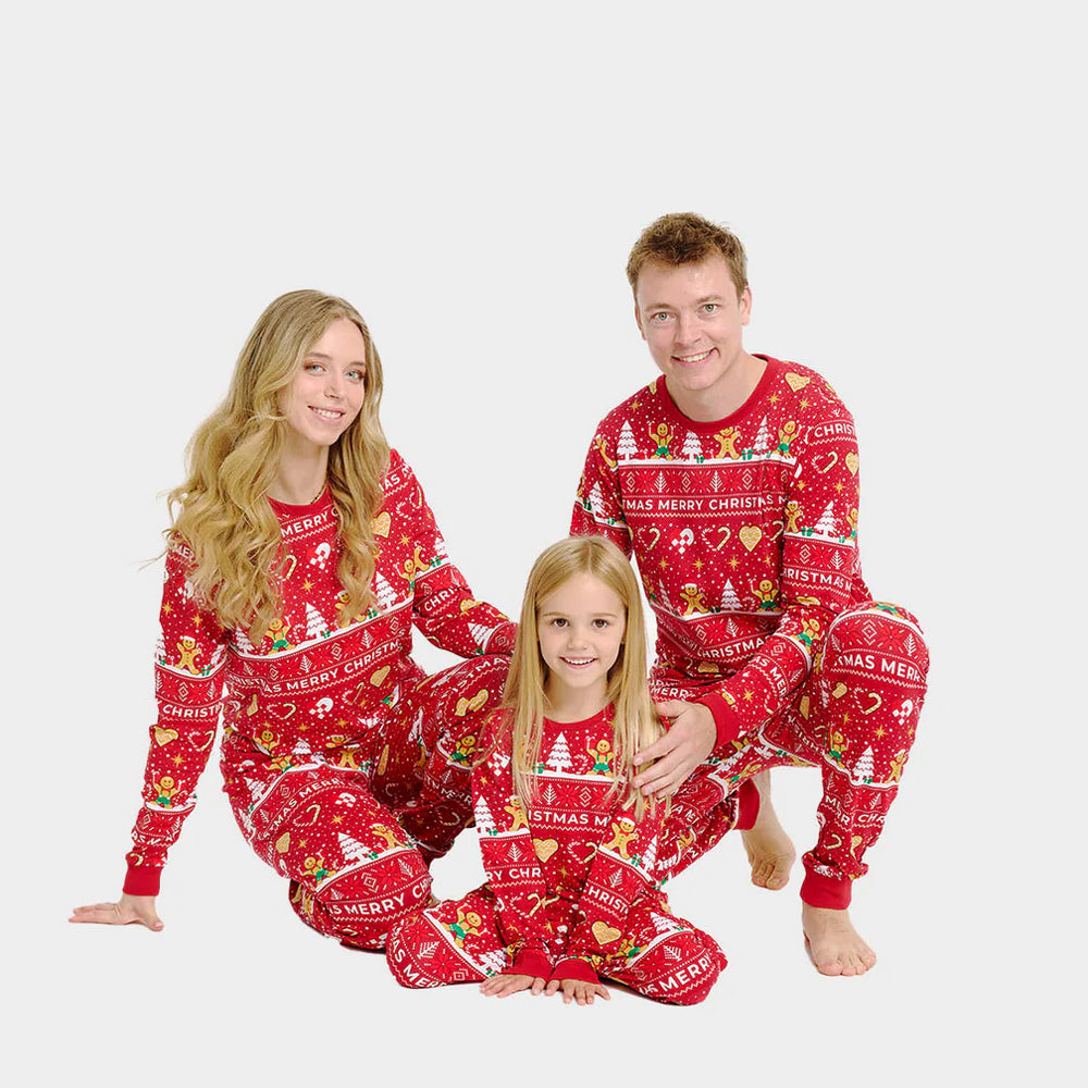 Pyjama de Noël Famille Enfant Rouge Biscuits de Noël
