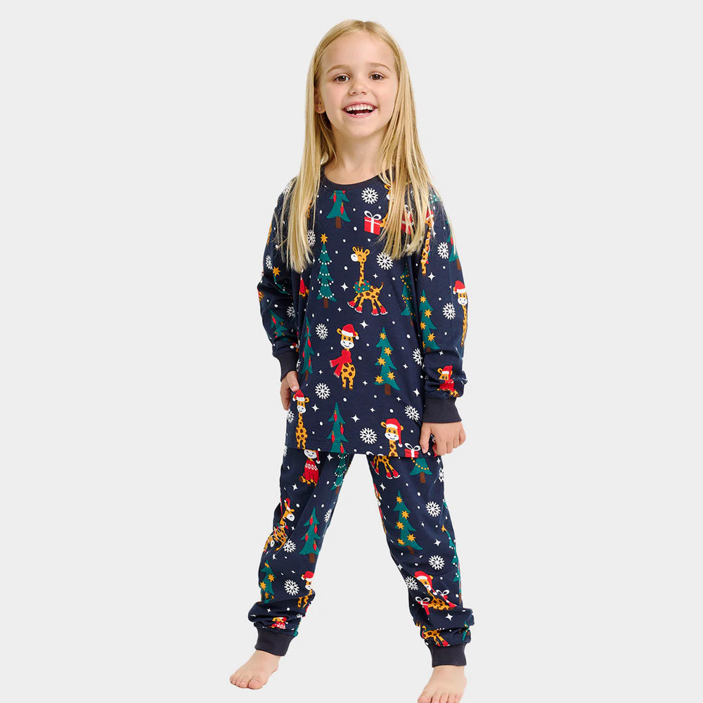 Pyjama de Noël pour Enfants Bleu avec Girafes
