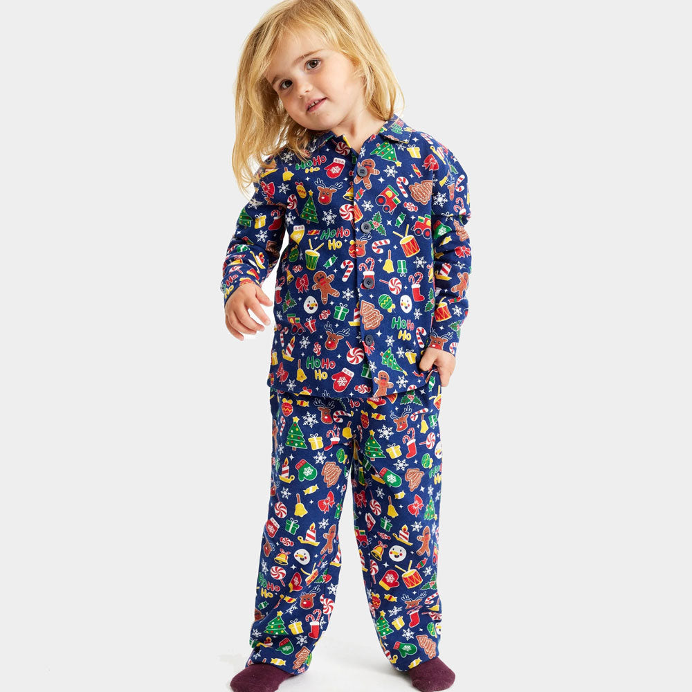 Pyjama de Noël pour Enfants Bleu Motifs de Noël