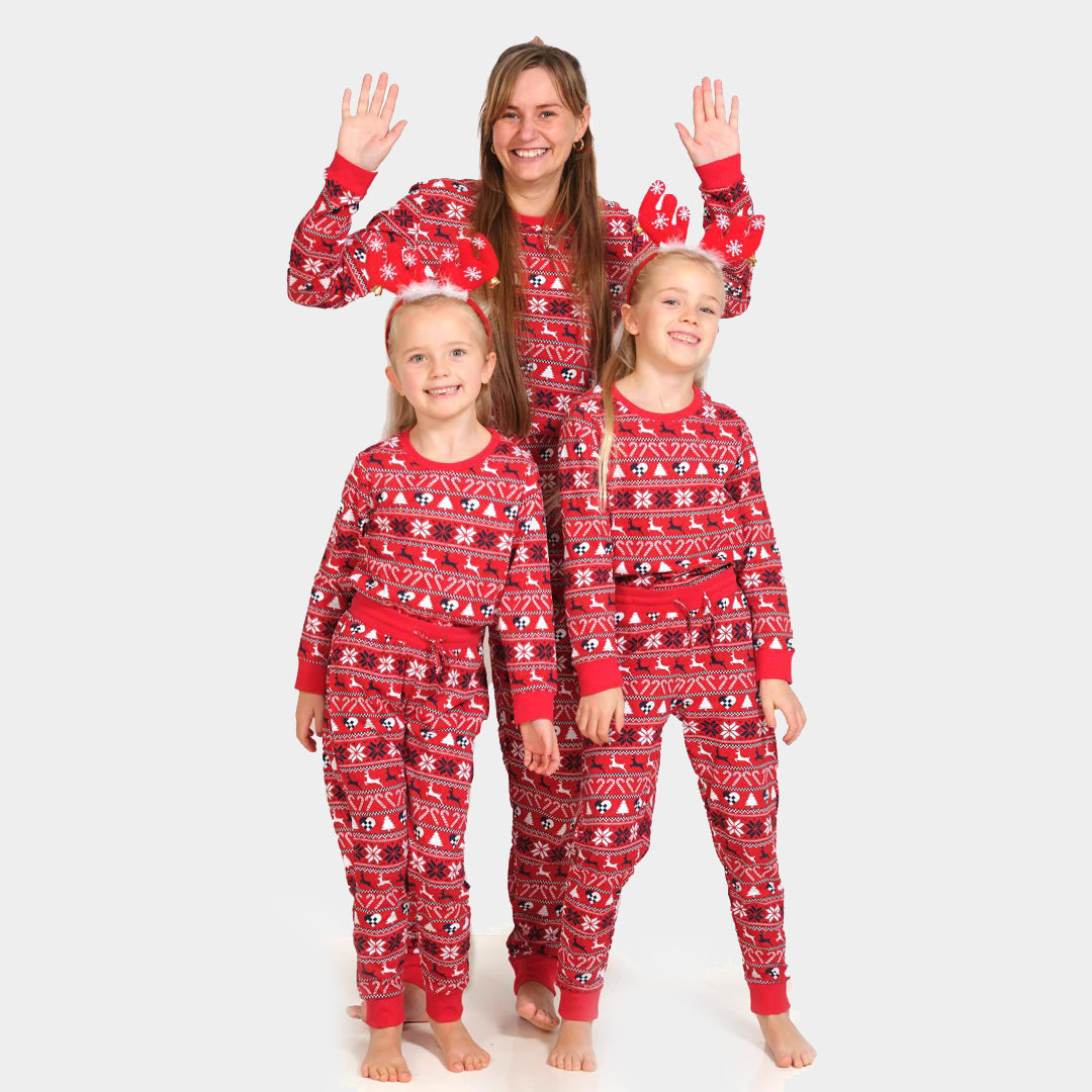 Pyjama de Noël pour Enfants Rouge avec Rennes et Sapins femme