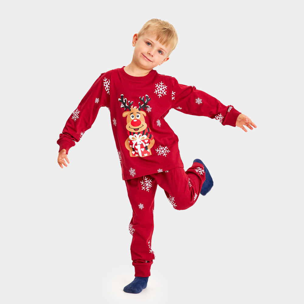 Pyjama de Noël pour Enfants Rouge avec Rudolph le Renne