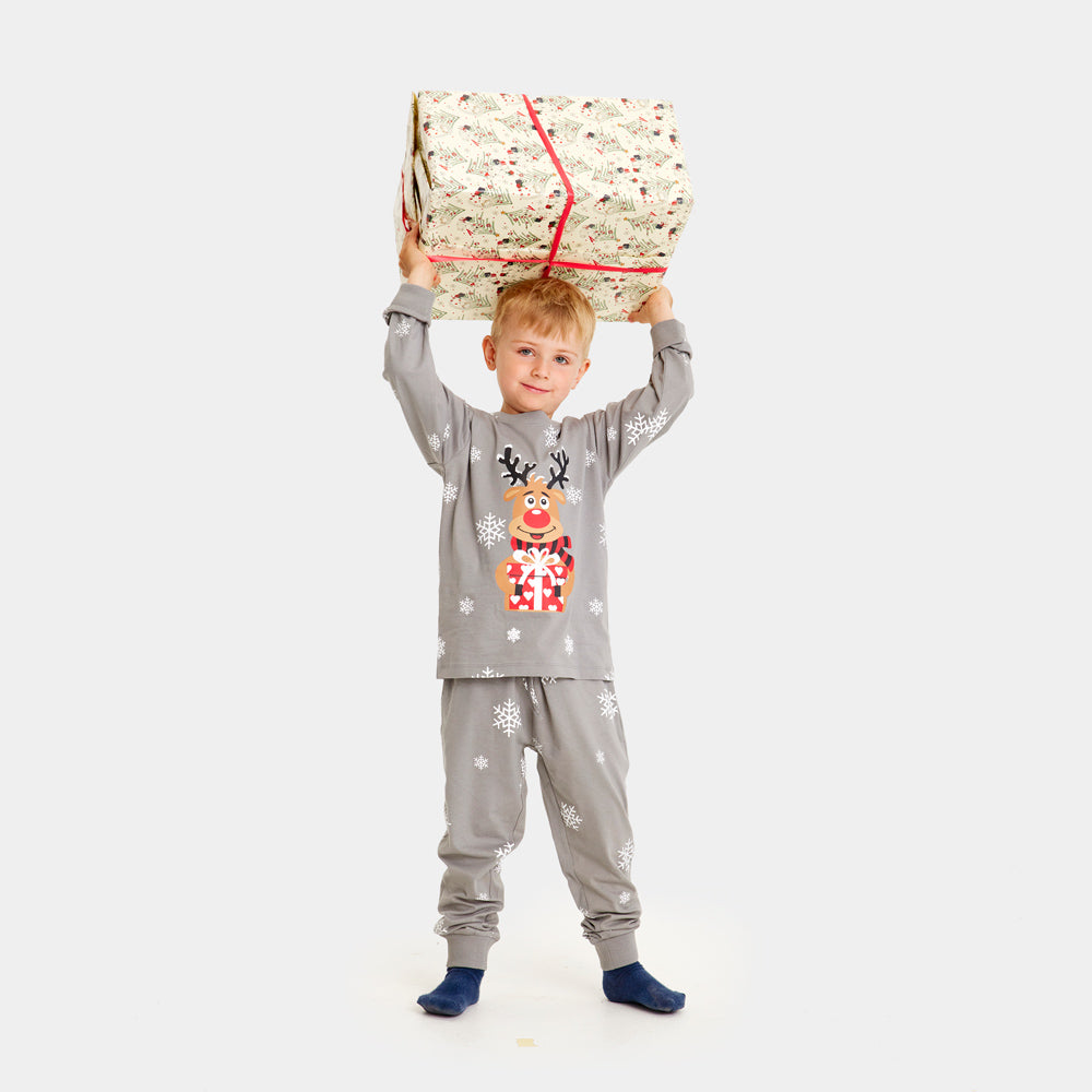 Pyjama de Noël Familial Gris enfant Rudolph le Renne
