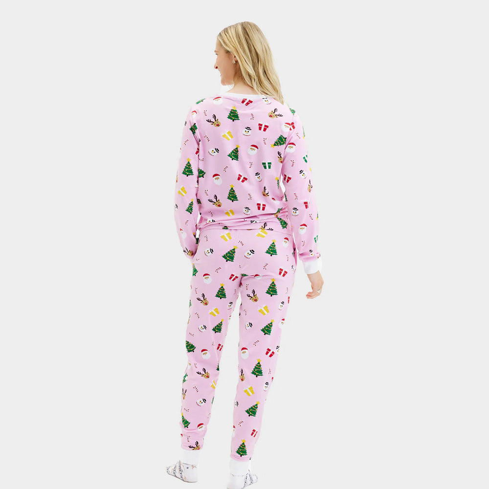 Pyjama de Noël pour Famille Femme Rose Motifs De Noël
