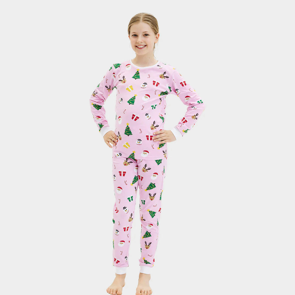 Pyjama de Noël Enfant Famille Rose Motifs De Noël
