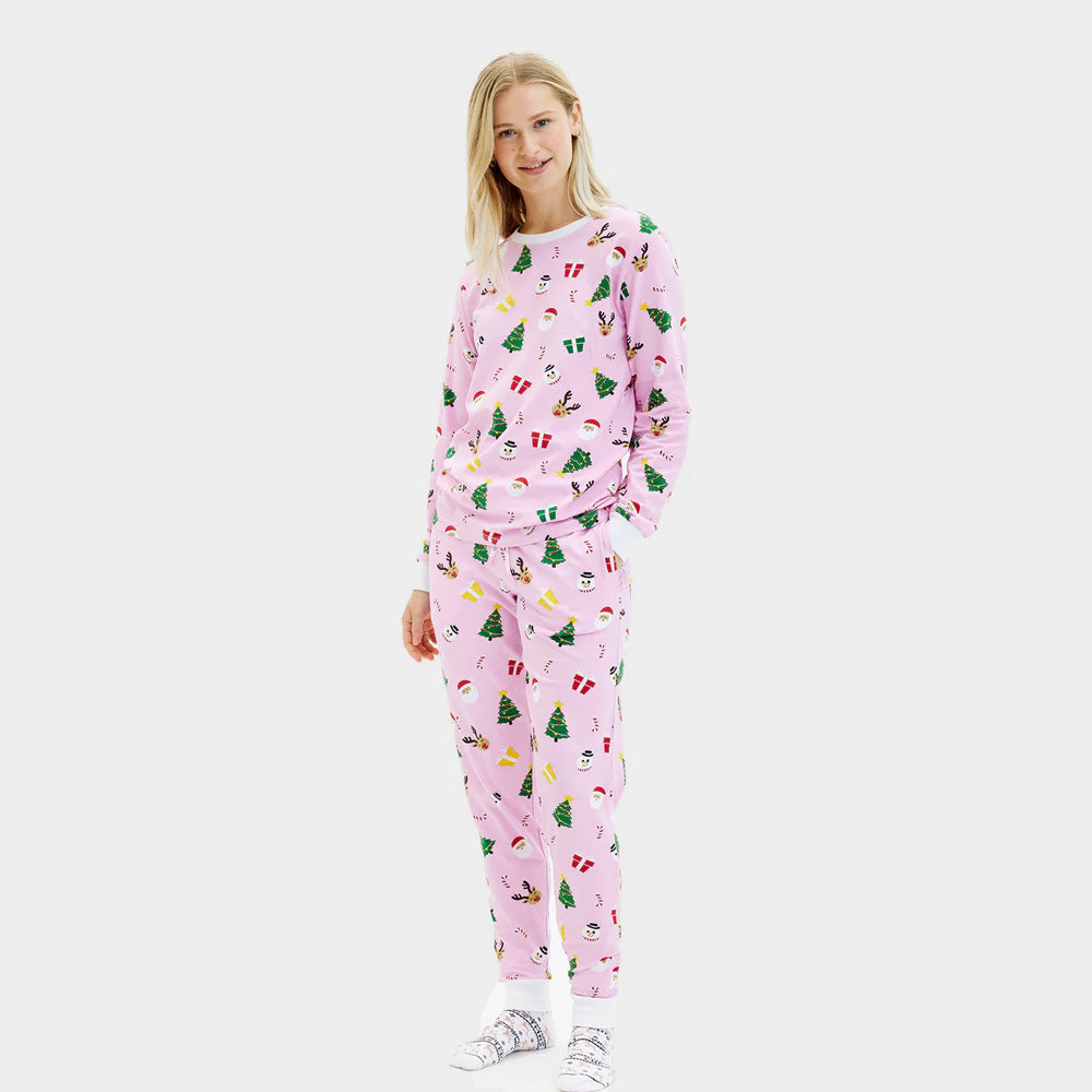 Pyjama de Noël pour Famille Rose Motifs De Noël Femme
