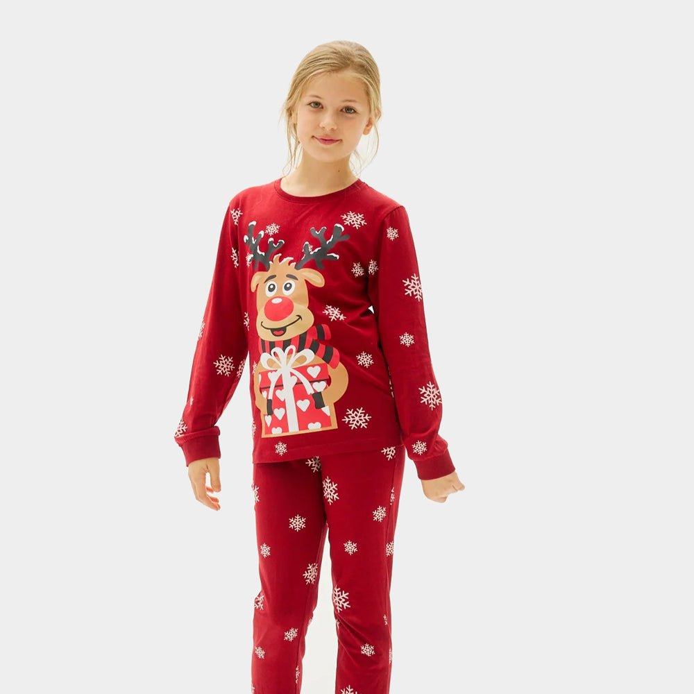 Pyjama de Noël Enfant Famille Rouge avec Rudolph le Renne
