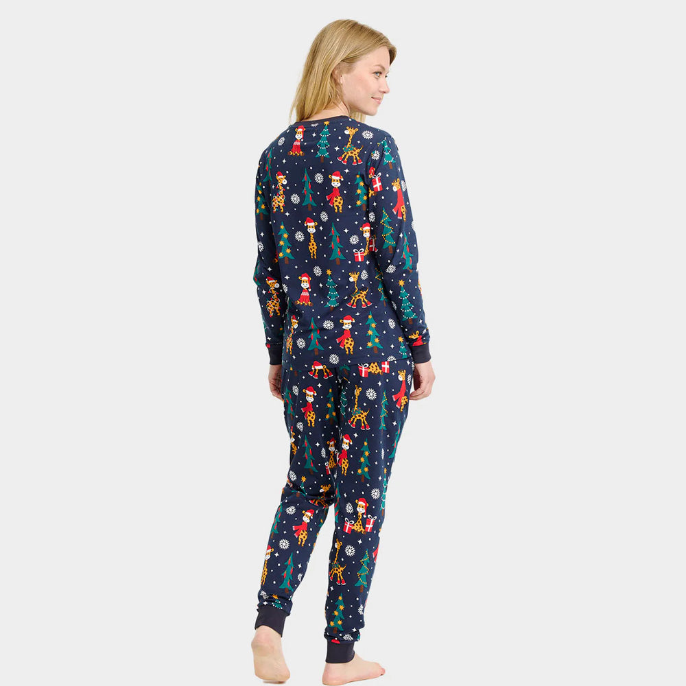 Pyjama de Noël pour Femme Bleu avec Girafes
