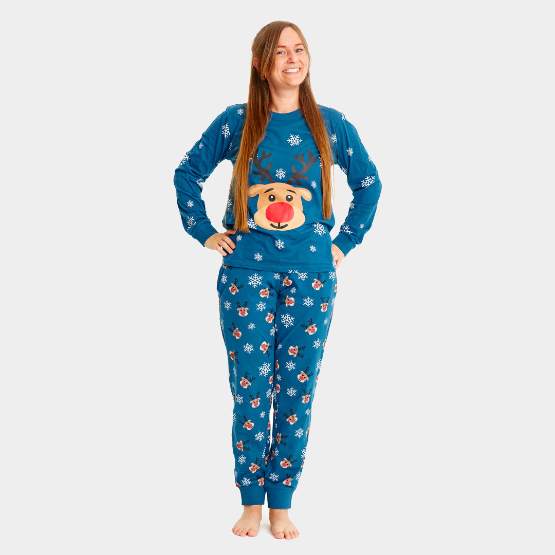 Pyjama de Noël pour femme Bleu avec Rudolph le Renne