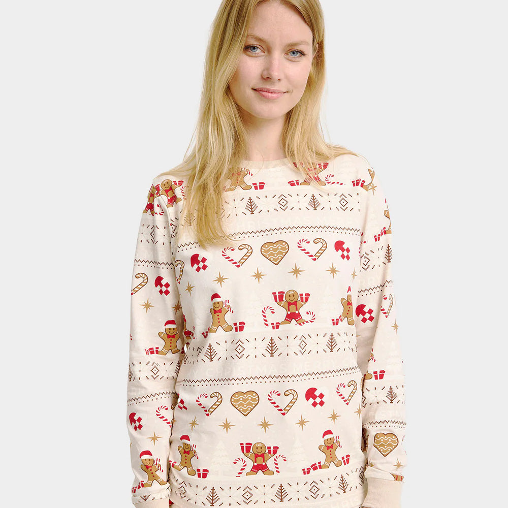 Pyjama de Noël Femme Famille Beige Biscuits de Noël
