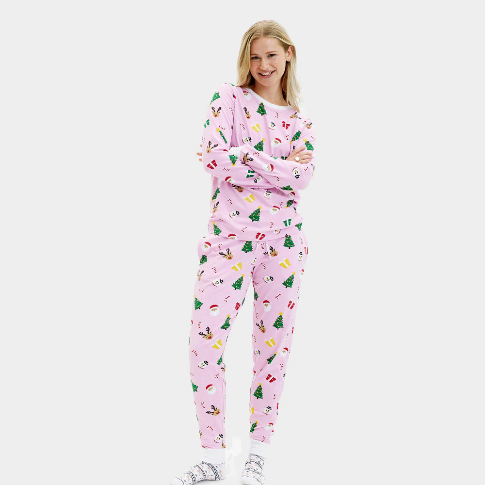 Pyjama de Noël pour Femme et Homme Motifs De Noël Rose 
