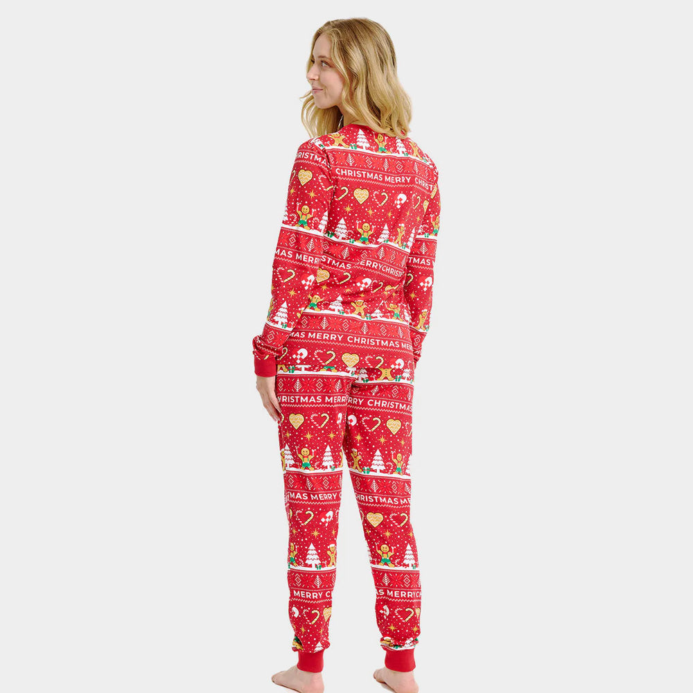 Pyjama de Noël pour Femme et Homme Rouge Biscuits de Noël
