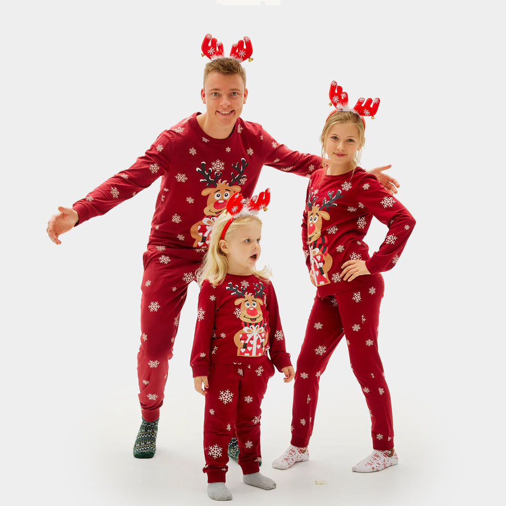 Pyjama de Noël pour Femme et Homme Rouge avec Rudolph le Renne Famille
