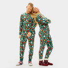 Pyjama de Noël pour Femme et Homme Vert avec Motifs de Noël
