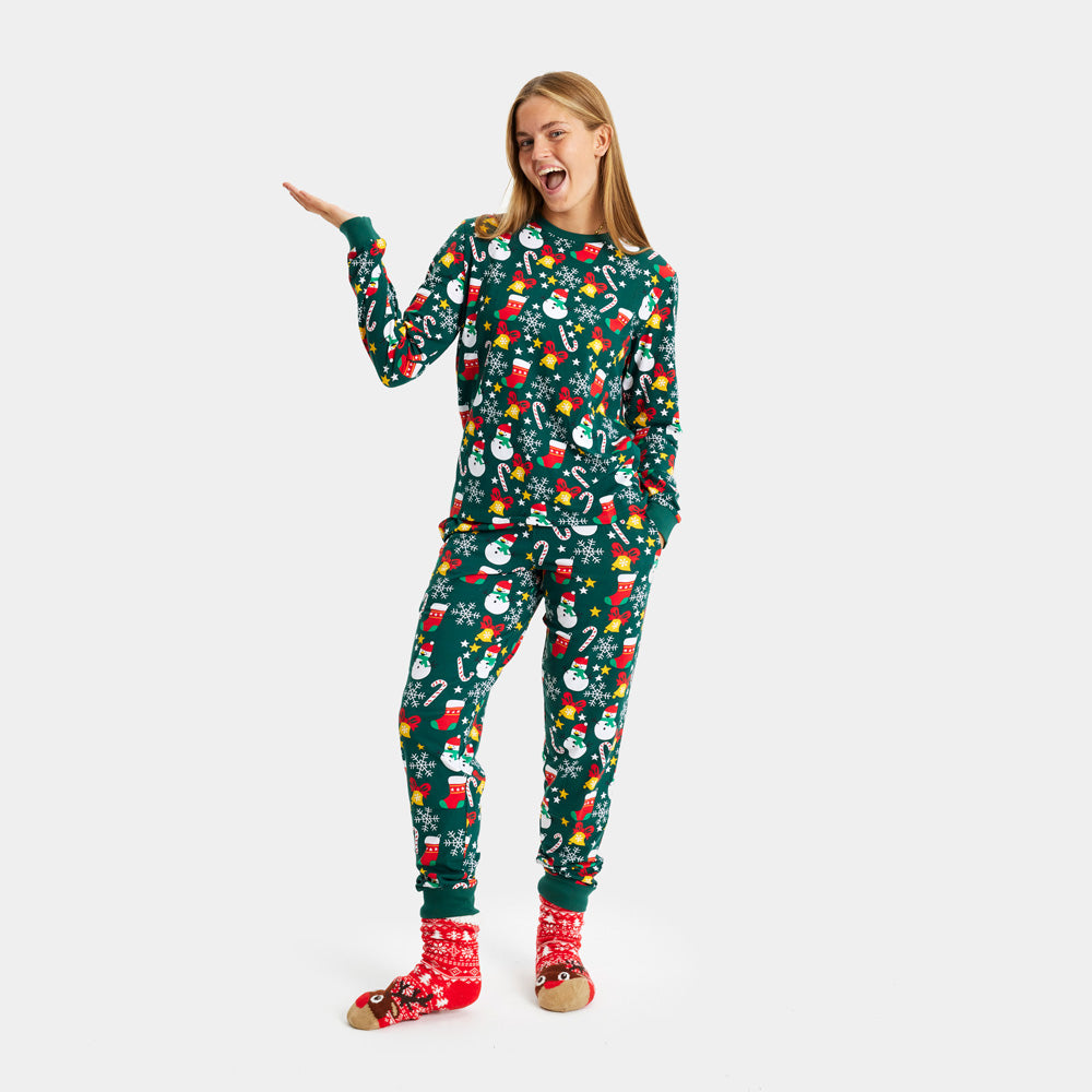 Pyjama de Noël Vert Femme avec Motifs de Noël
