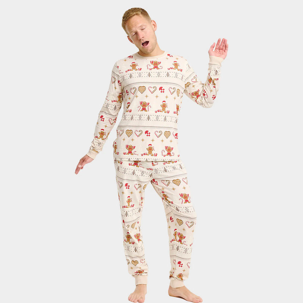 Pyjama de Noël Beige pour Femme et Homme Biscuits de Noël
