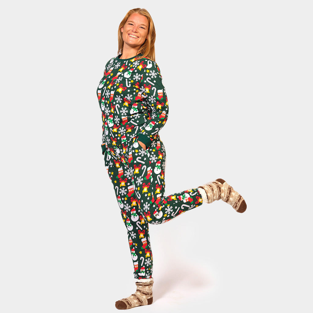Pyjama de Noël pour femme Vert avec Motifs de Noël