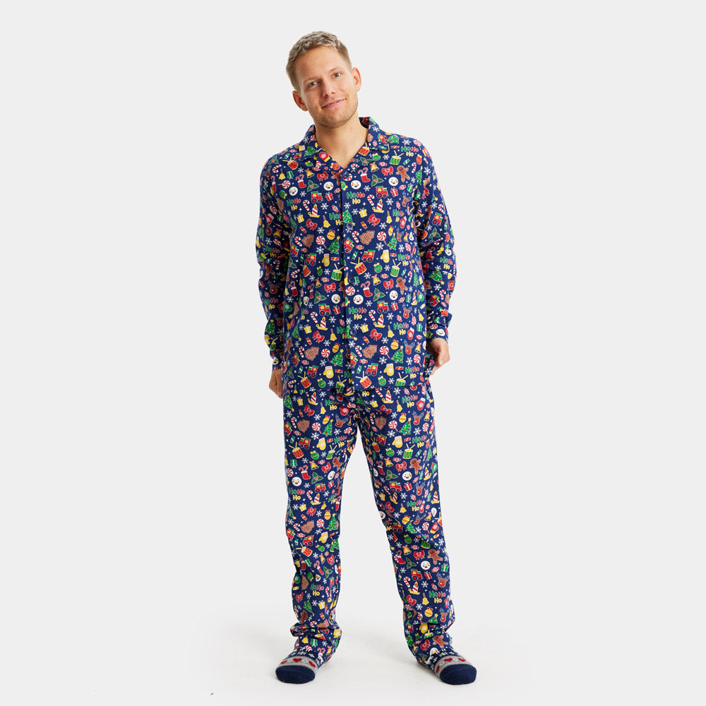 Pyjama de Noël Homme Bleu Motifs de Noël
