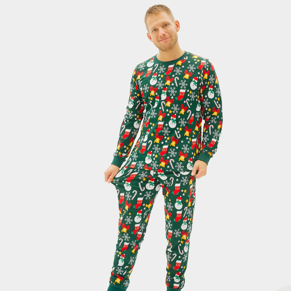 Pyjama de Noël pour homme Vert avec Motifs de Noël