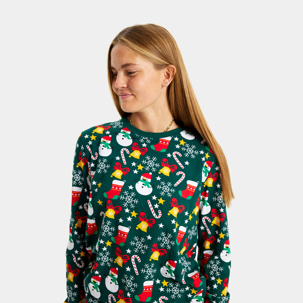 Pyjama de Noël Femme et Homme Vert Motifs de Noël
