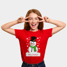 T-Shirt de Noël pour Famille Rouge avec Bonhomme de Neige femme