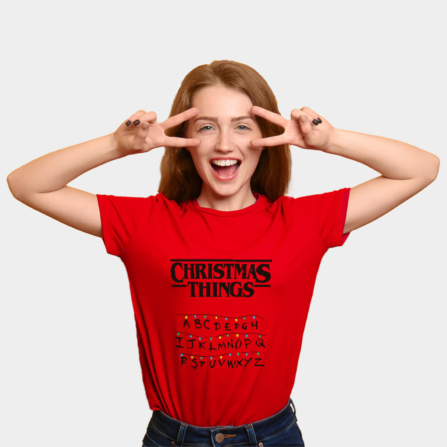 T-Shirt de Noël pour Famille Rouge Christmas Things femme