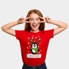 T-Shirt de Noël pour Famille Rouge avec Pingouin femme