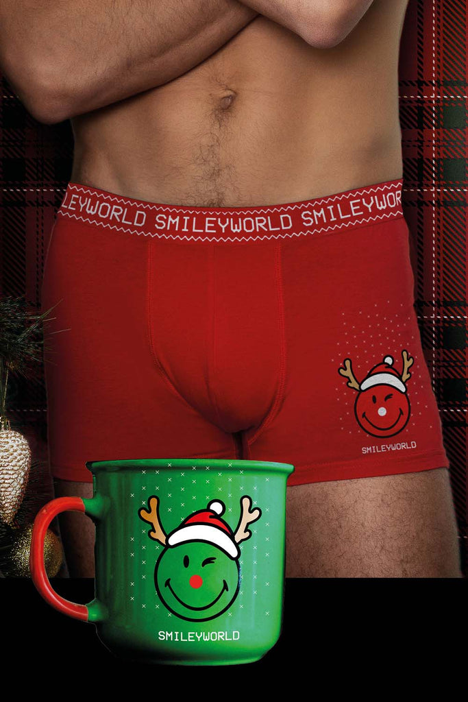Boxer de Noël pour Homme Rouge Smile + Mug de Noël