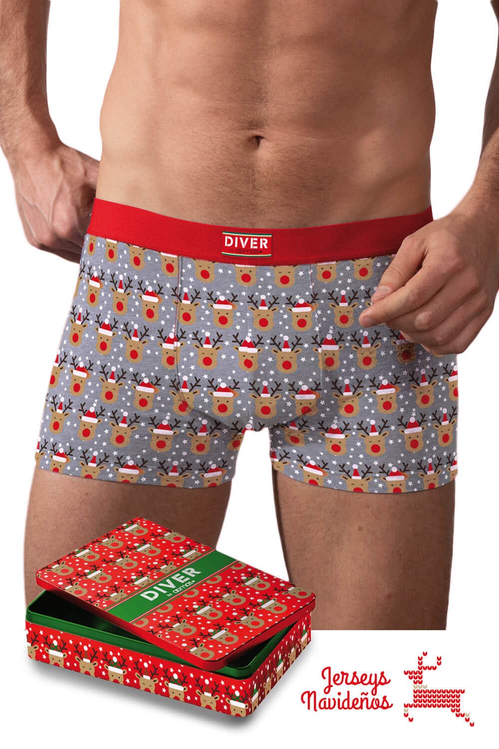 Boxer de Noël pour Homme avec Rennes + Boîte Noël de Musique