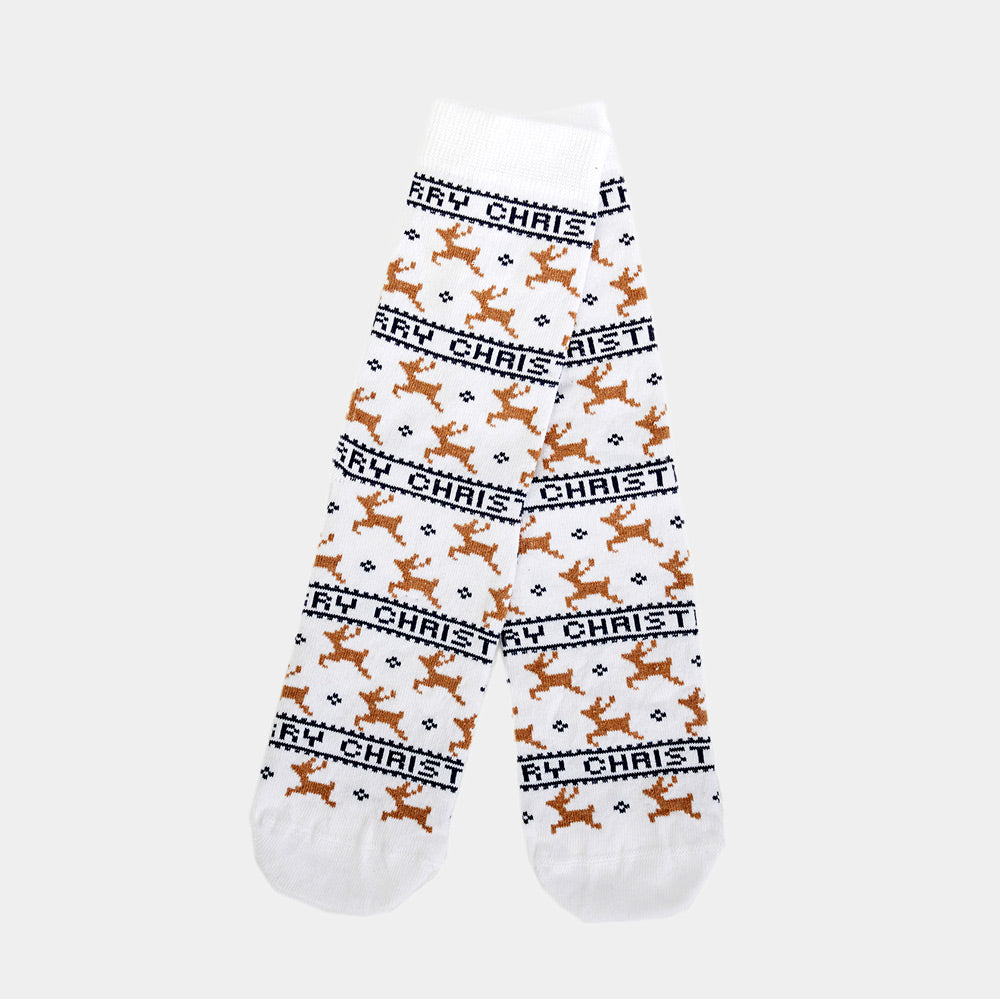 Chaussettes de Noël Unisexes Blanc Élégant avec Rennes