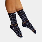 Chaussettes de Noël Unisexes Bleues avec Rennes et Neige Homme et Femme