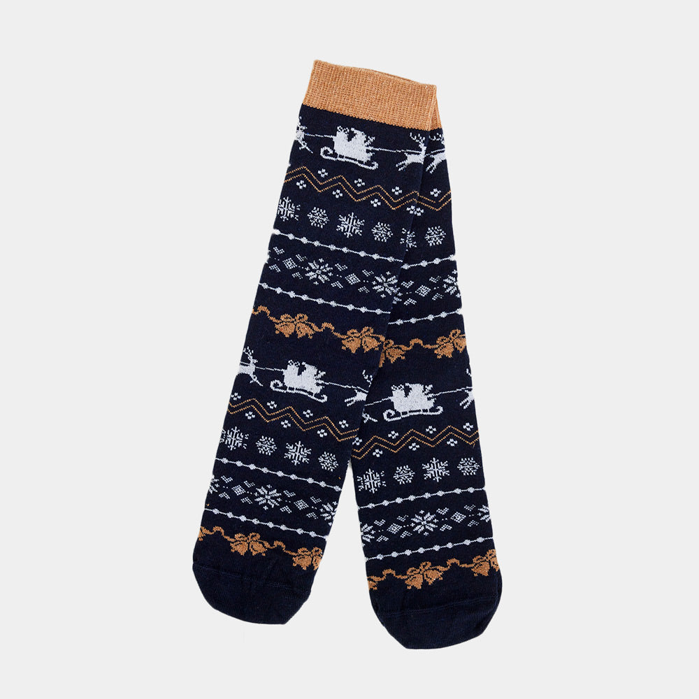 Chaussettes de Noël Unisexes Bleues avec Rennes et Neige