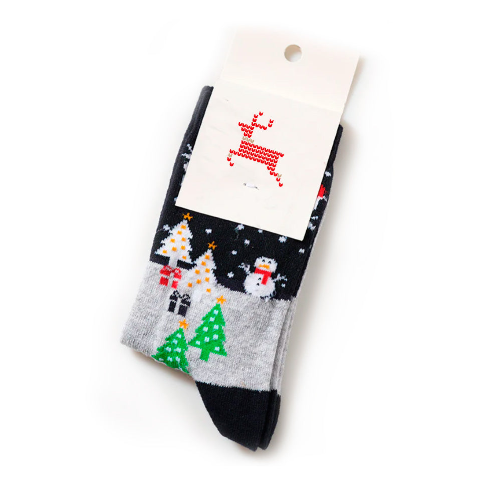 Chaussettes de Noël Unisexes avec Bonhomme de neige et Sapins