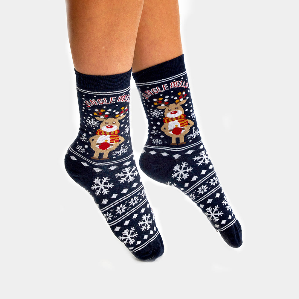 Chaussettes de Noël Unisexes avec Renne et Neige Femme et Homme