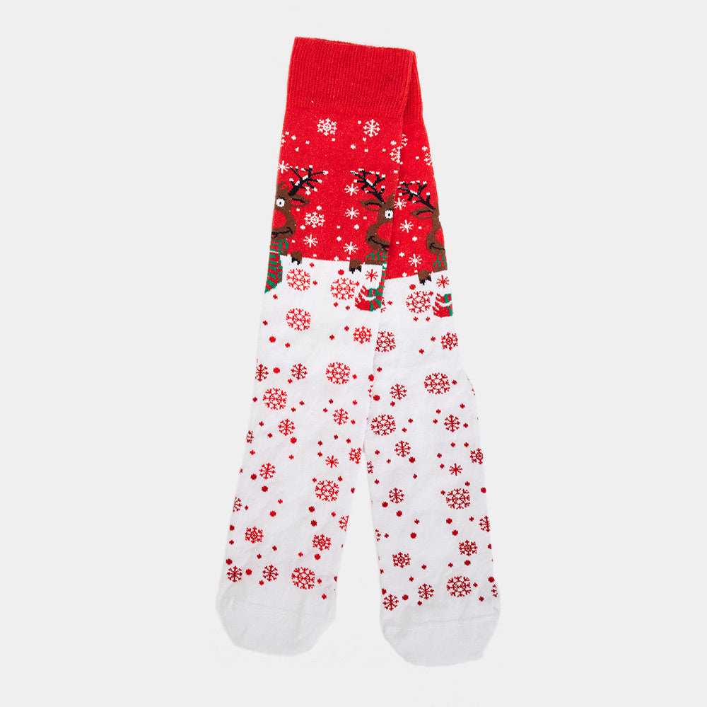 Chaussettes de Noël Unisexes Rouges Renne avec Écharpe