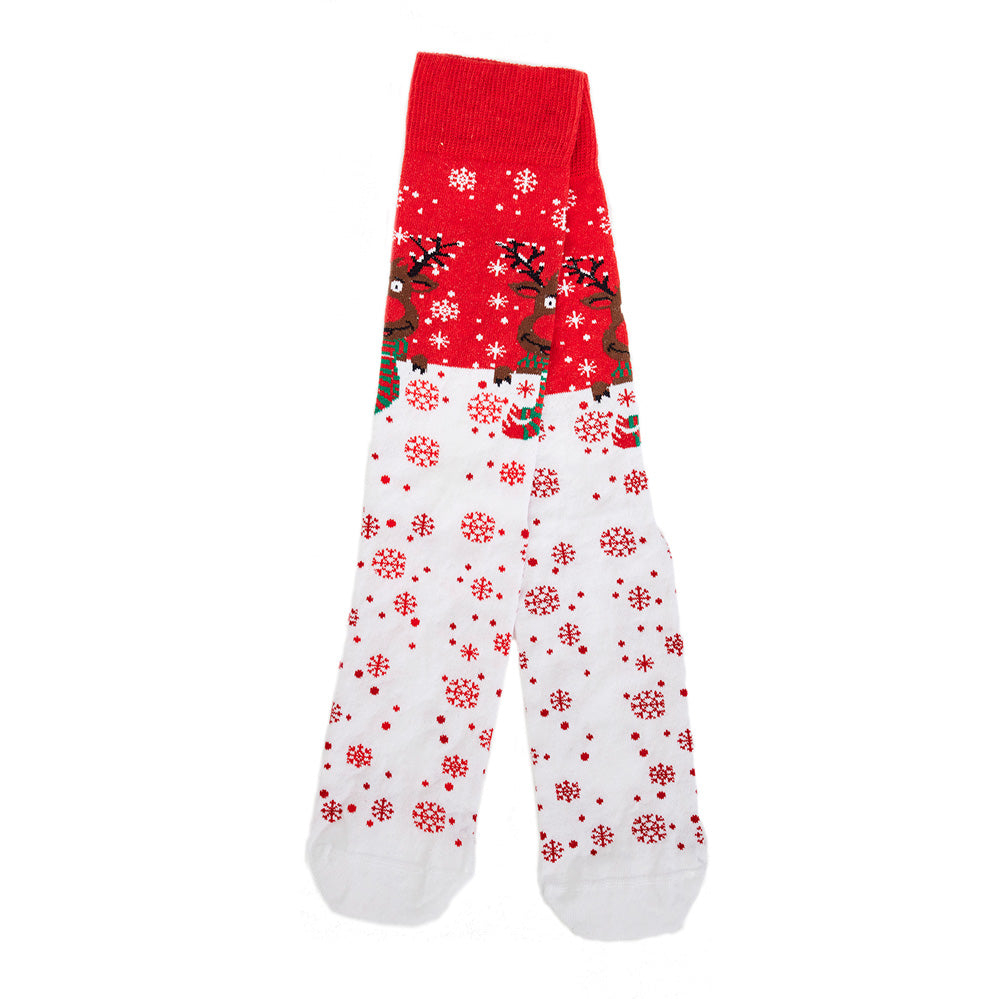 Chaussettes de Noël Unisexes Rouges Renne avec Écharpe
