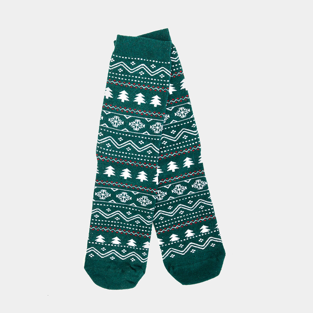 Chaussettes de Noël Unisexes Verts avec Sapins et Neige