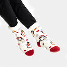 Chaussons Chaussettes de Noël Blanches avec Pingouins et Cœurs Femme et Homme